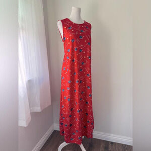 Vintage ‘90s Studio Ease Red Floral Print Sleeveless Round Neck Maxi Dress